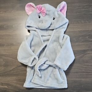 Hudson Baby Elephant Hooded Baby Robe 0-9M Gray with Pink Bow